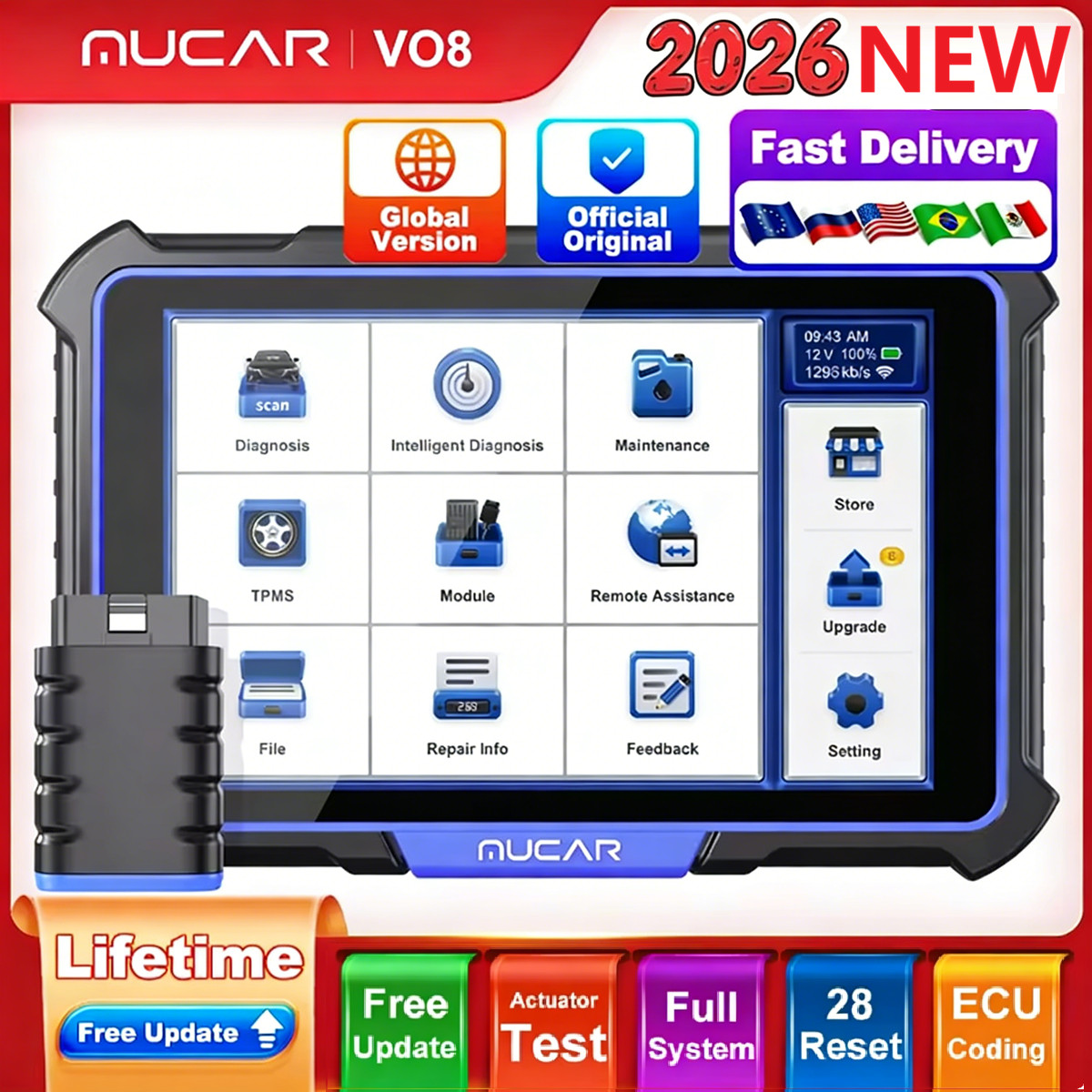 MUCAR VO8 OBD2 Scanner Key All System Diagnostic Tool Bidirectional ECU Coding