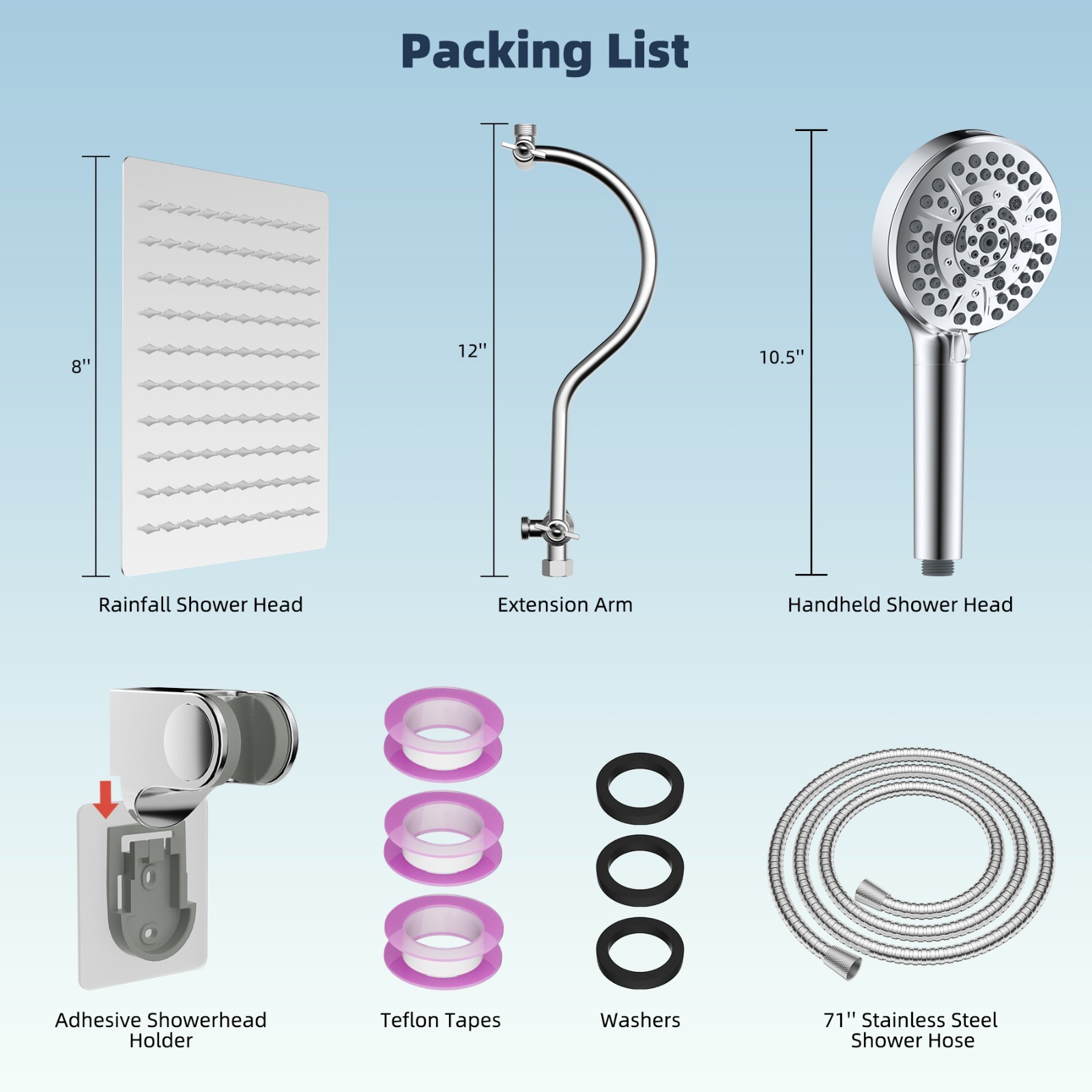 8" High Pressure Rainfall Shower Head Combo with Handheld Spray 10 Spray Setting