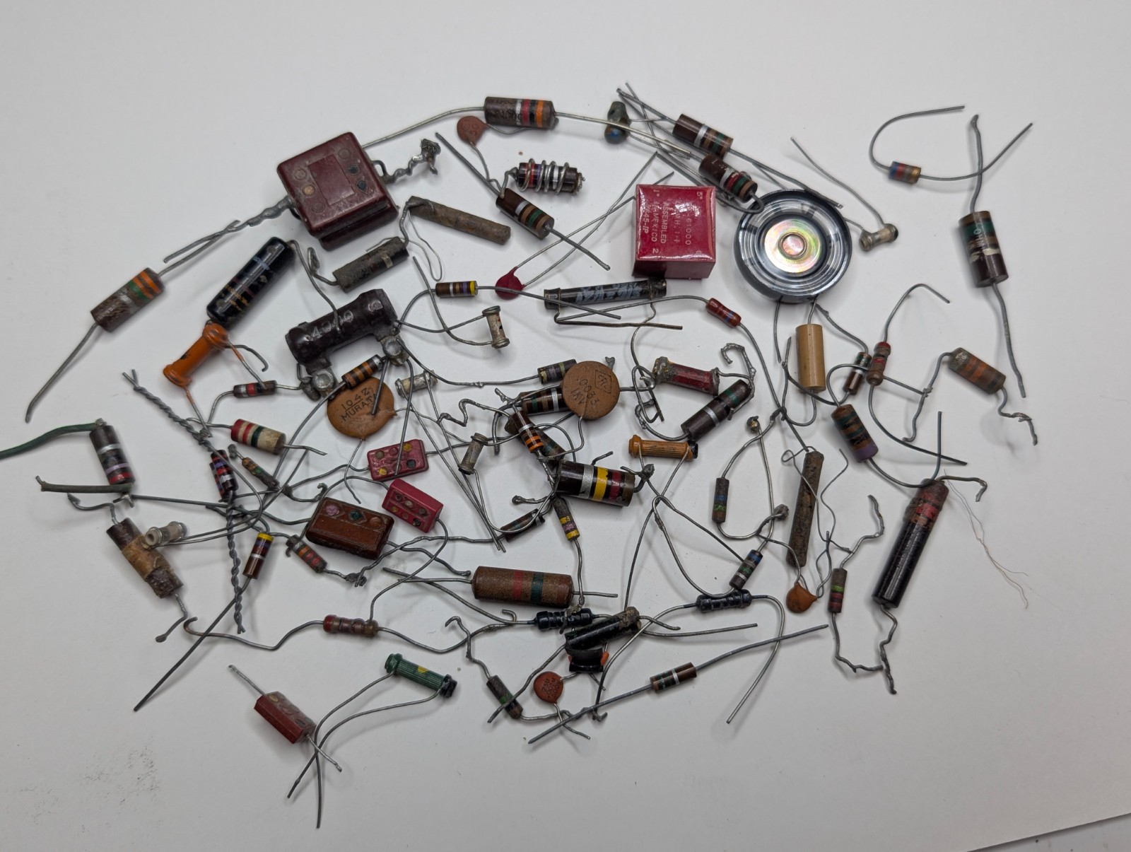 x60 LOT Mixed Vtg Electronic Components Resistors Capacitors Radio Repair Parts