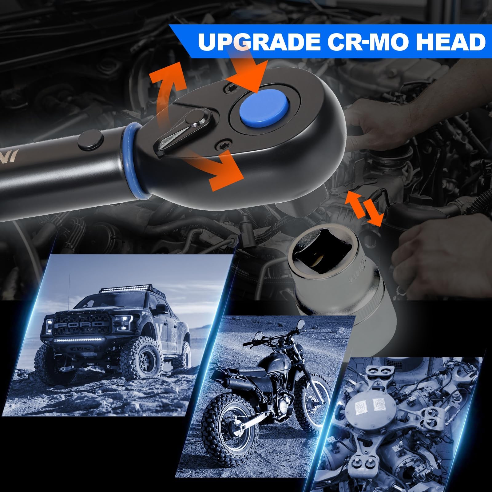UPGRADE 1/2" Drive Click Torque Wrench,10180ft.lb,DualDirection Adjustable 72...