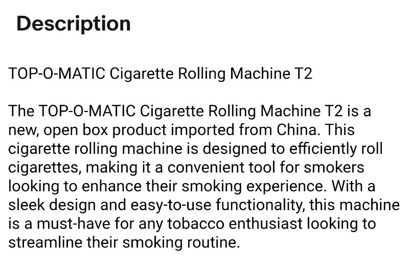 TOP-O-MATIC Cigarette Rolling Machine T2 NEW OPEN BOX