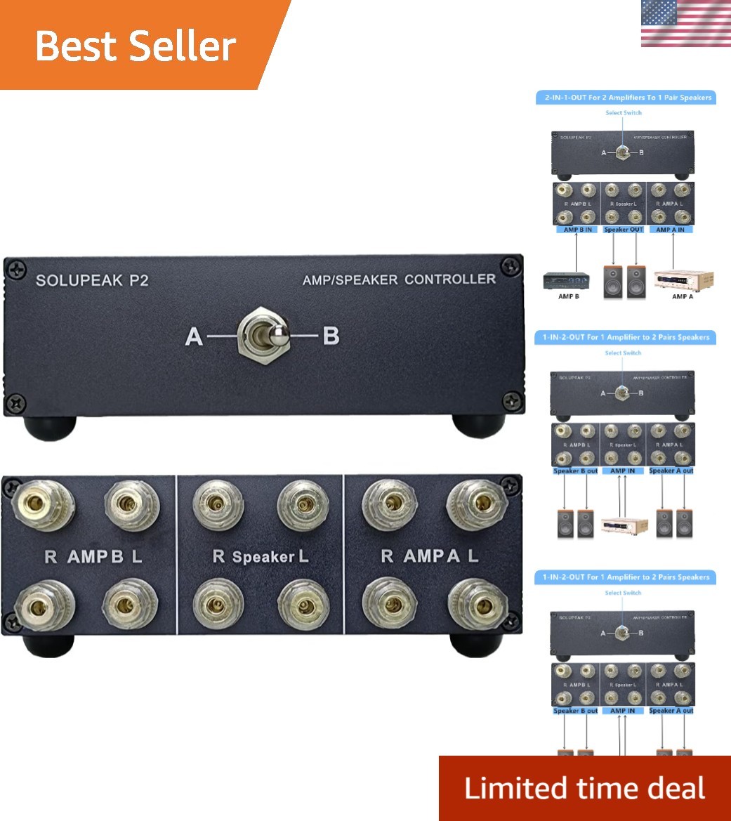 High-Quality P2 Speaker Switcher: Dual Amplifier Selector with Gold-Plated Jacks