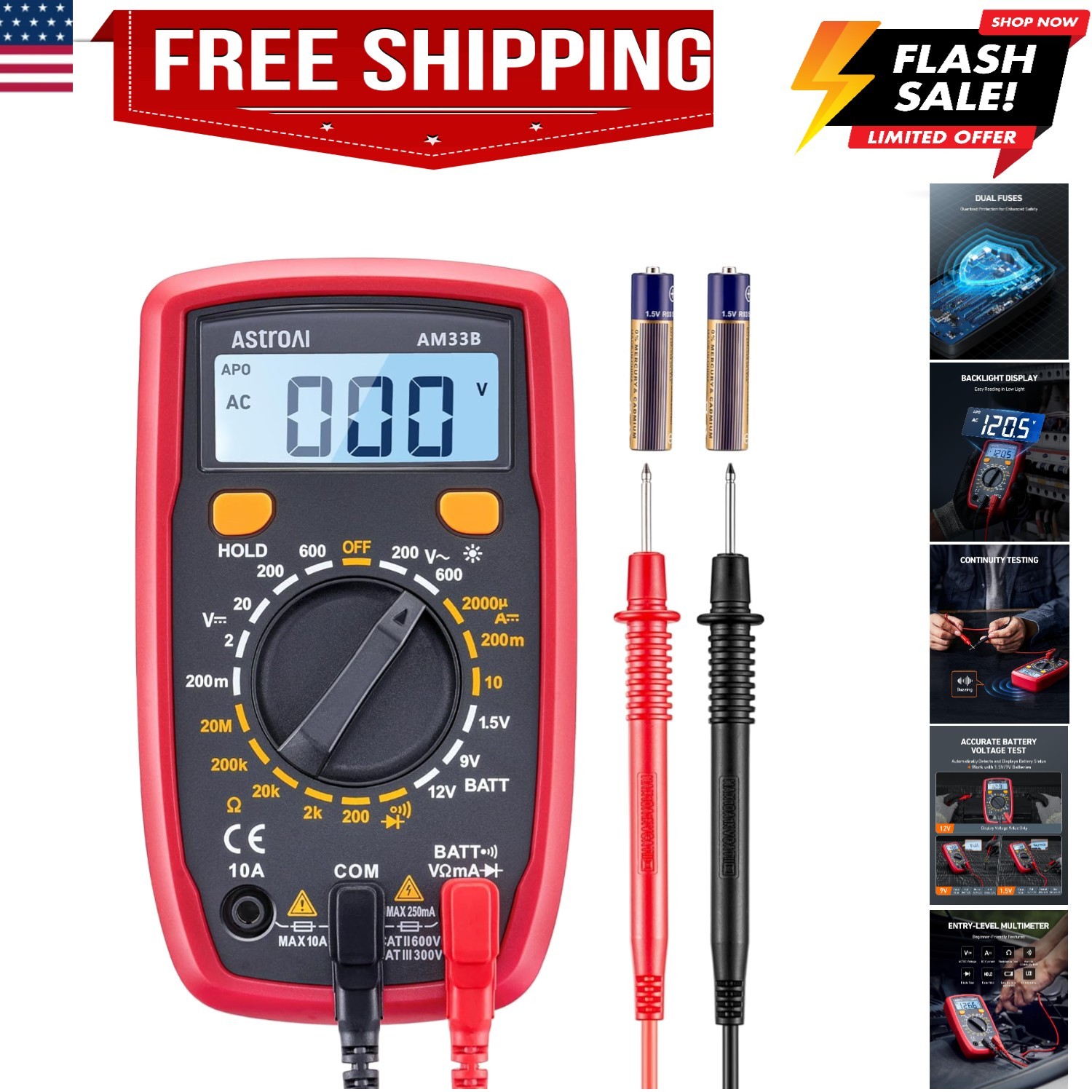 Digital Multimeter Tester 2000 Counts with DC AC Voltmeter and Ohm Volt Amp M...
