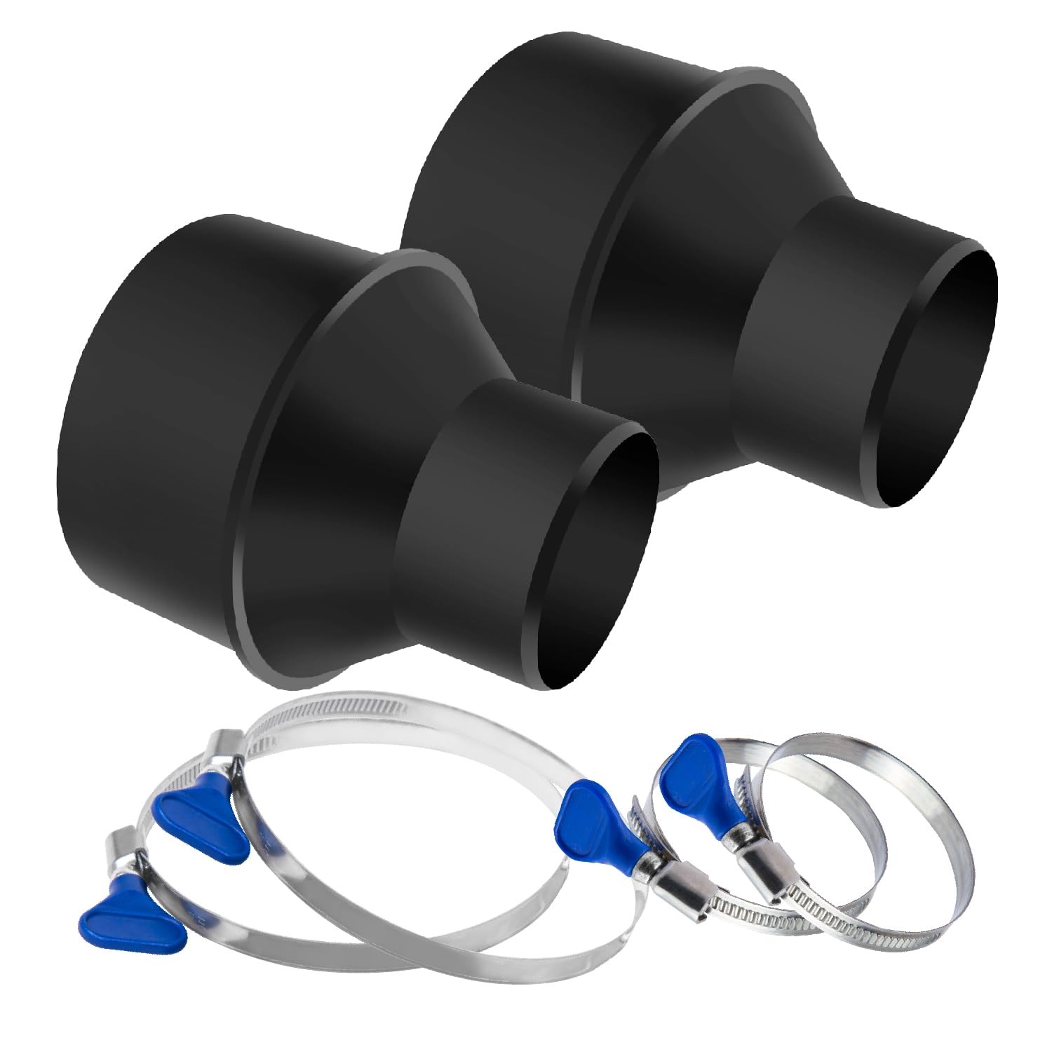 70338-P2V 4 Inch Hose to 2-1/2 Inch Hose Cone Reducer w/Stainless Steel Thumb...