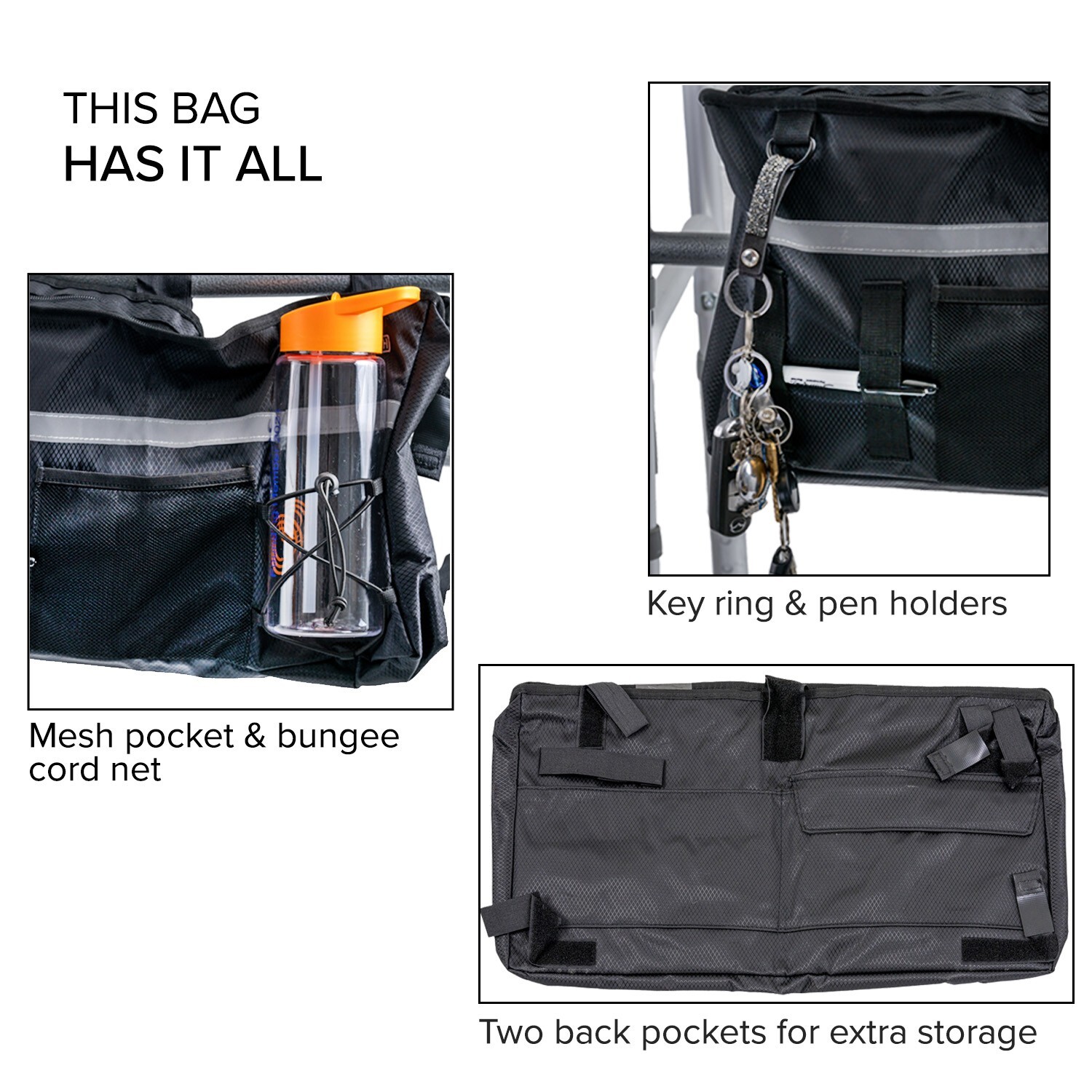 Super Deluxe Universal Walker & Rollator Bag, Accessories Storage Organizer Bags