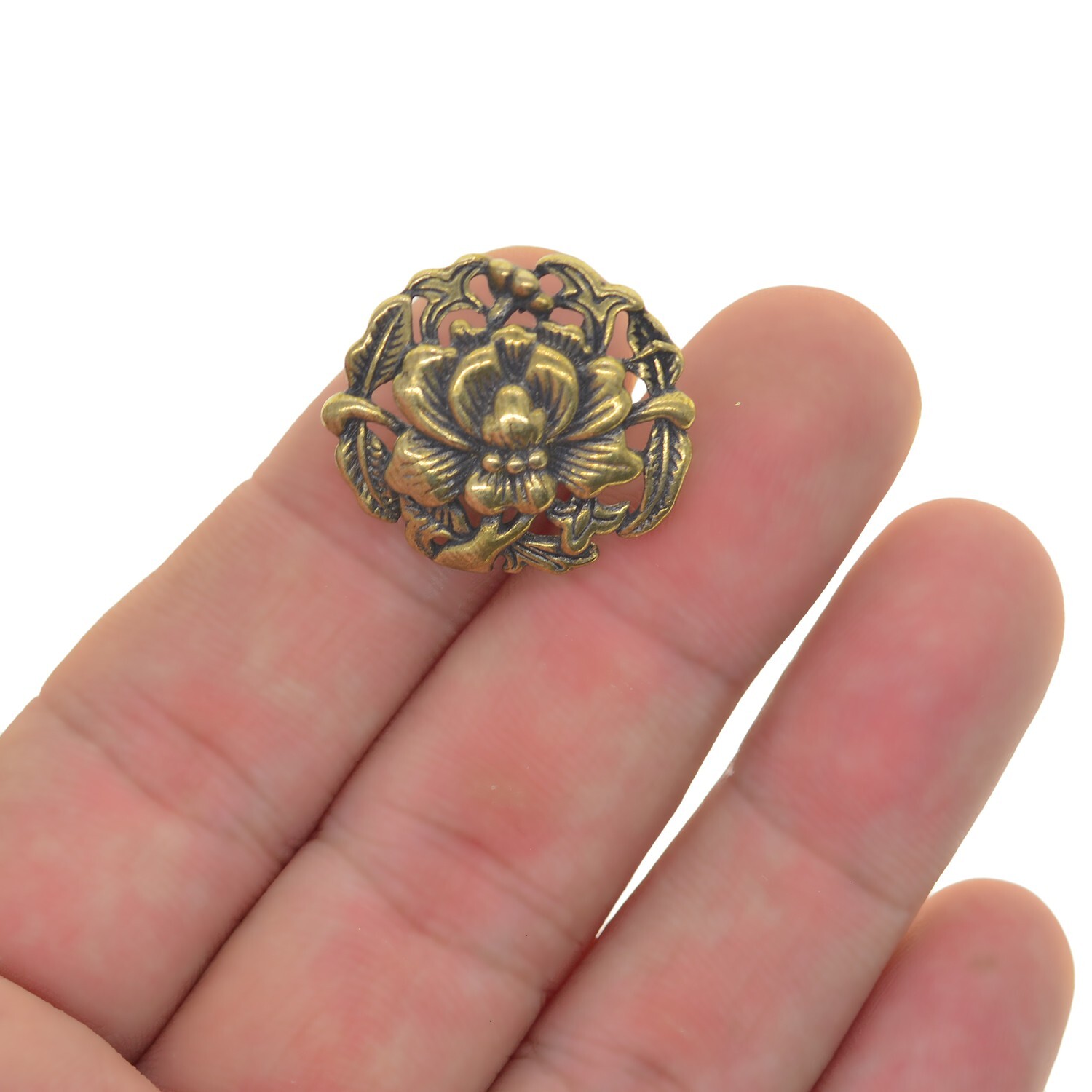 Brass Filigree Rose Flower Screw Back Concho Rivet Craft Belt Saddle Blanket