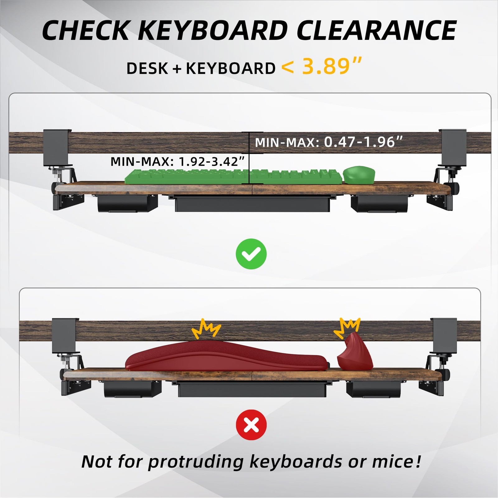 Keyboard Tray Under Desk, Pull Out Keyboard & Tray with -clamp, Ergonomic Des...