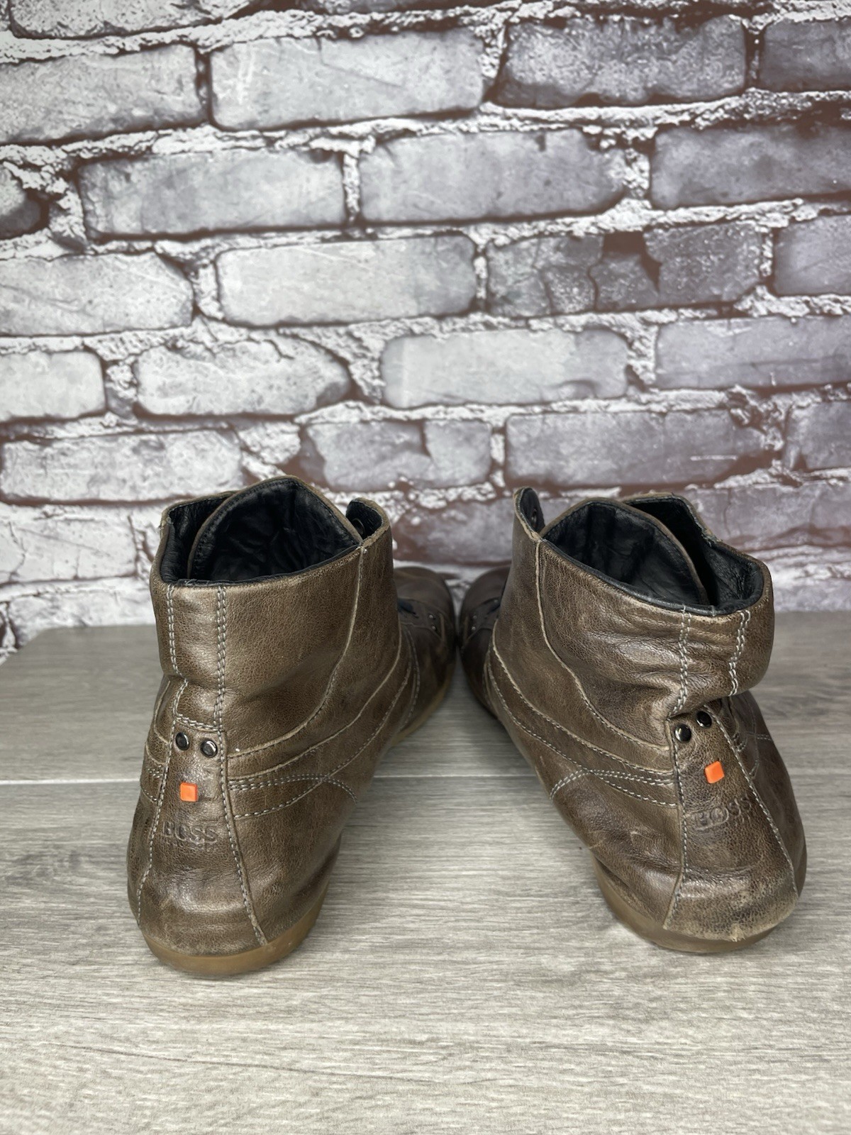 Hugo Boss Men Sz 43 US 10 Brown Leather High Top Fashion Lace Up Sneakers Shoes