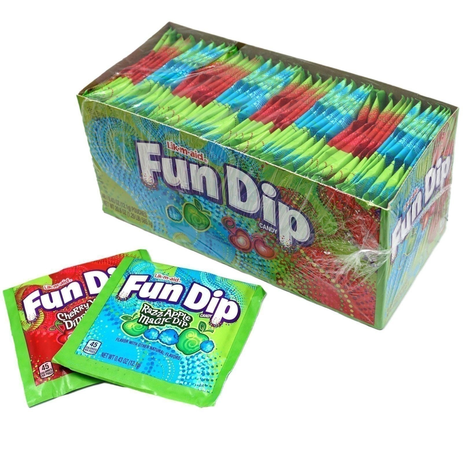 Lik-M-Aid Fun Dip Candy 48 Pack Bulk Case, 2 Flavors, Cherry Yum and Blue...