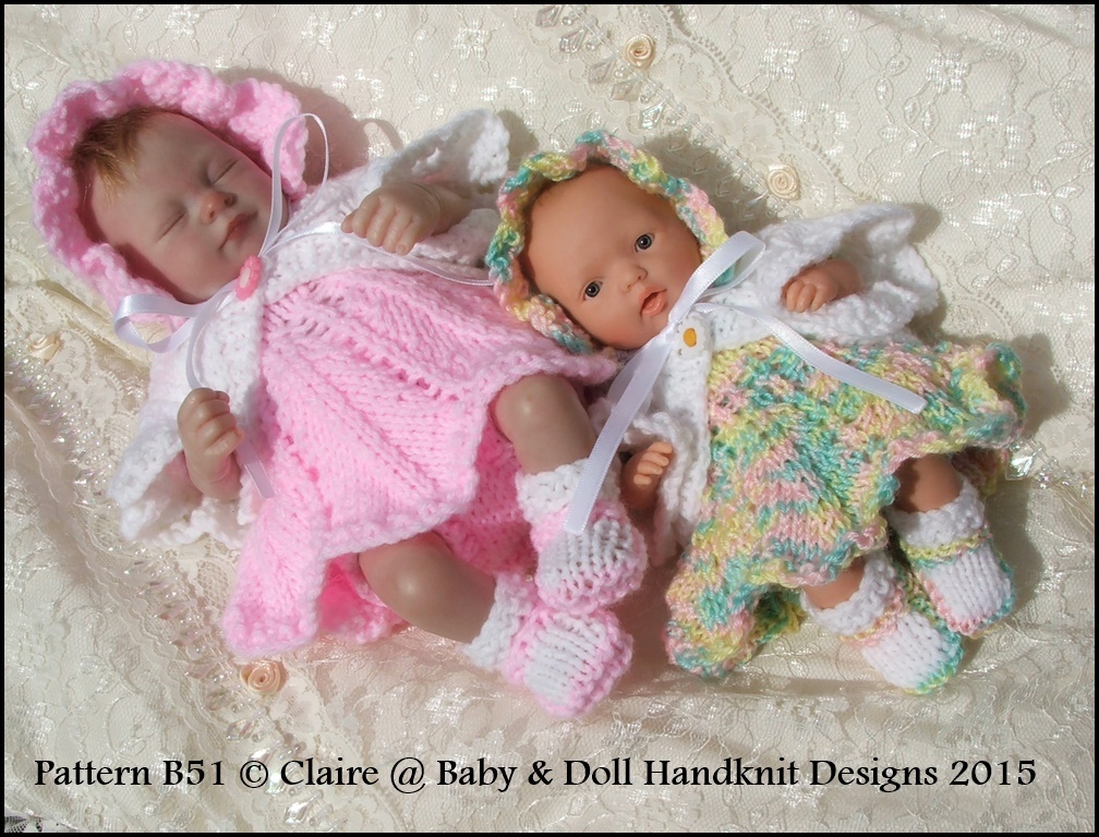 BABYDOLL HANDKNIT DESIGNS KNITTING PATTERN B51 PETAL SKIRT DRESS SET 7-12" DOLL
