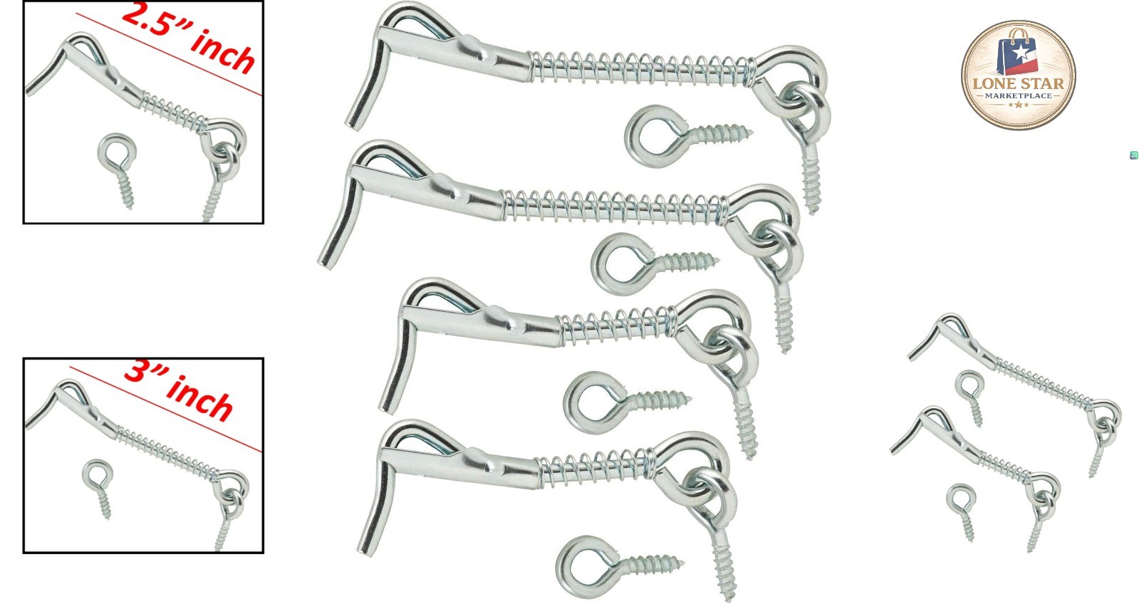 Pack of 4 Zinc Plated Wire Gate Hook & Eye Latch with Spring Lock - Easy Install