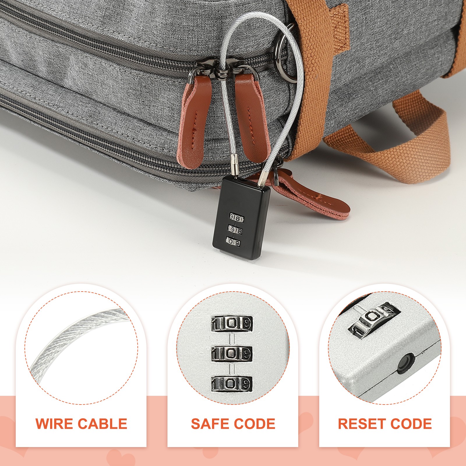 2 Pcs 3 Digit Cable Lock with Combination 7.9" Steel Rope Silver