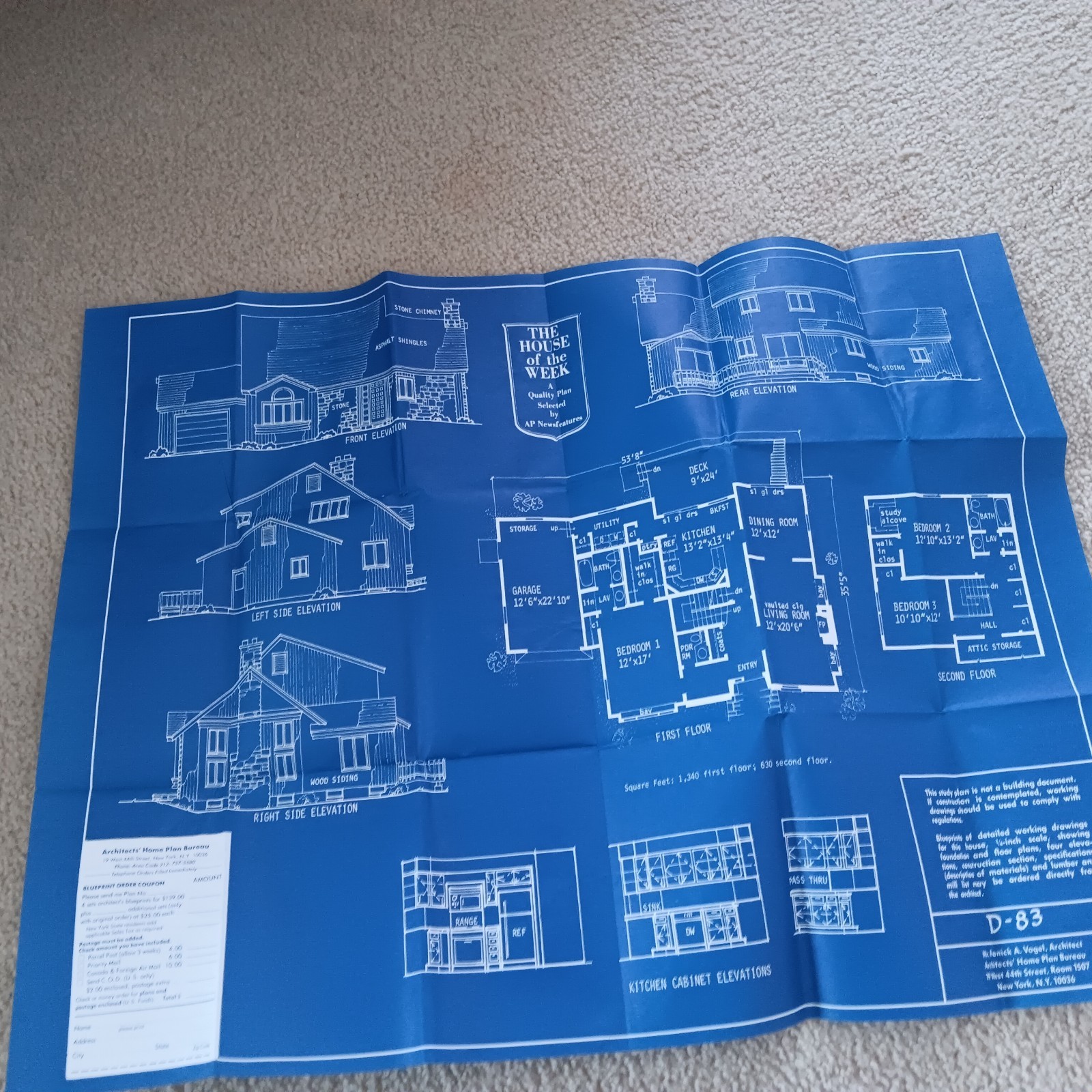HOUSE OF THE WEEK STUDY PLAN. VINTAGE AP NEWSFEATURES, ARCHITECT DESIGNED HOUSES