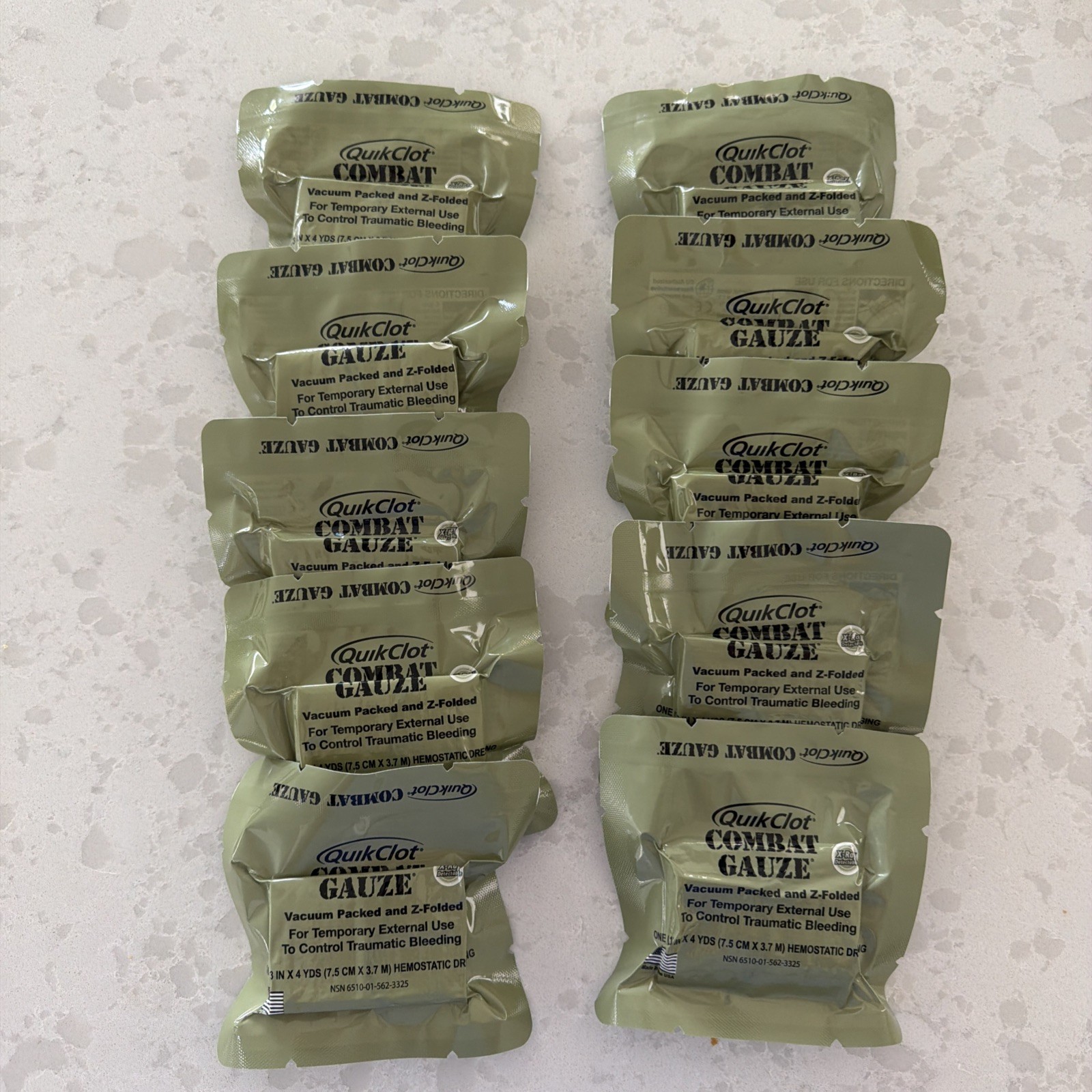 QuikClot Hemostatic combat Gauze Z-Fold Lot Of 10 - Exp 2030-2031