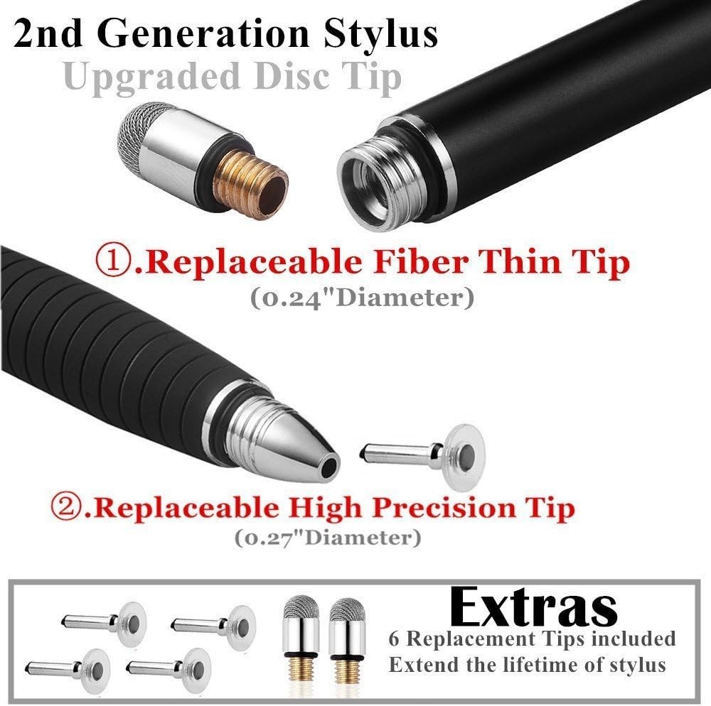 2 Pcs, 2 in 1 Precision Series, Disc MEKO Stylus Styli Bundle Black