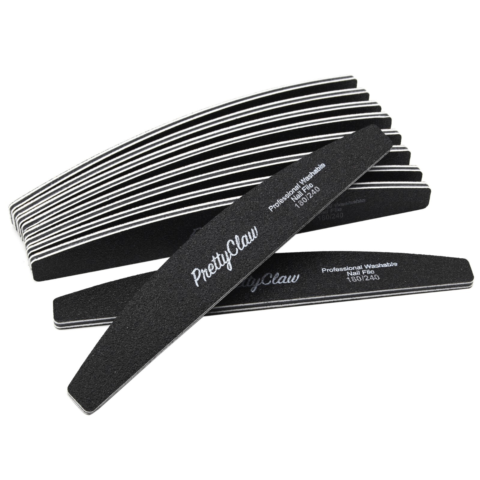 10pc Professional Nail Files Acrylic Nail File Half Moon Black File 180/240 Grit