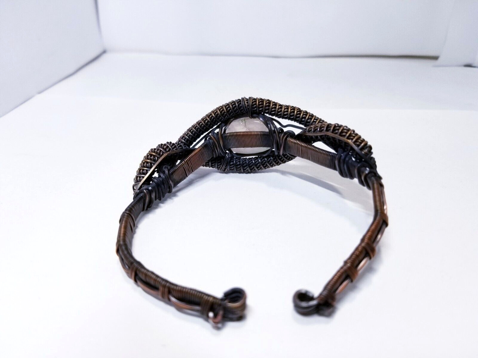 KGJ Handmade Wire Wrapped Rose Quartz Cuff Bracelet
