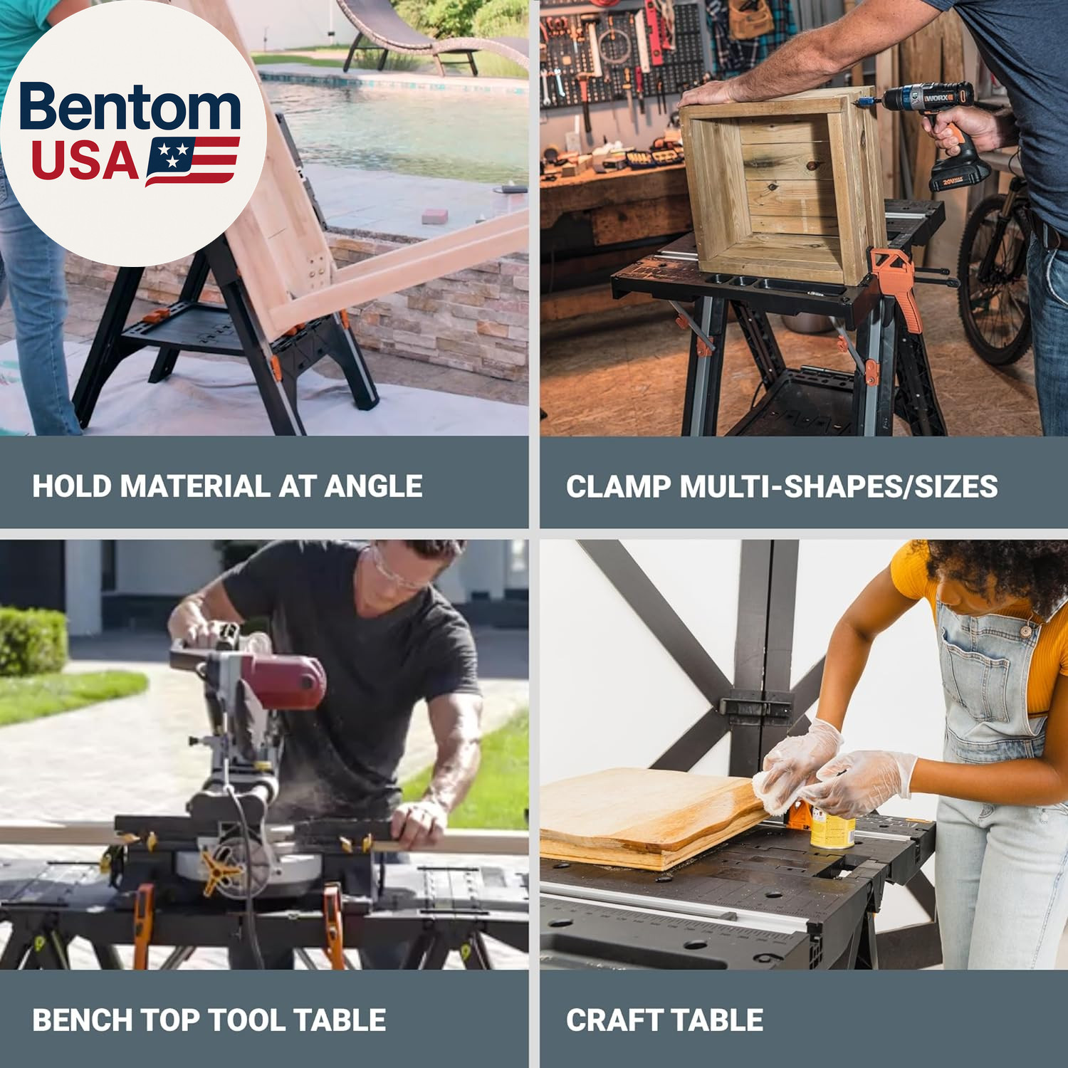 Pegasus 2-In-1 Folding Work Table & Sawhorse, Easy Setup Portable Workbench, 31"