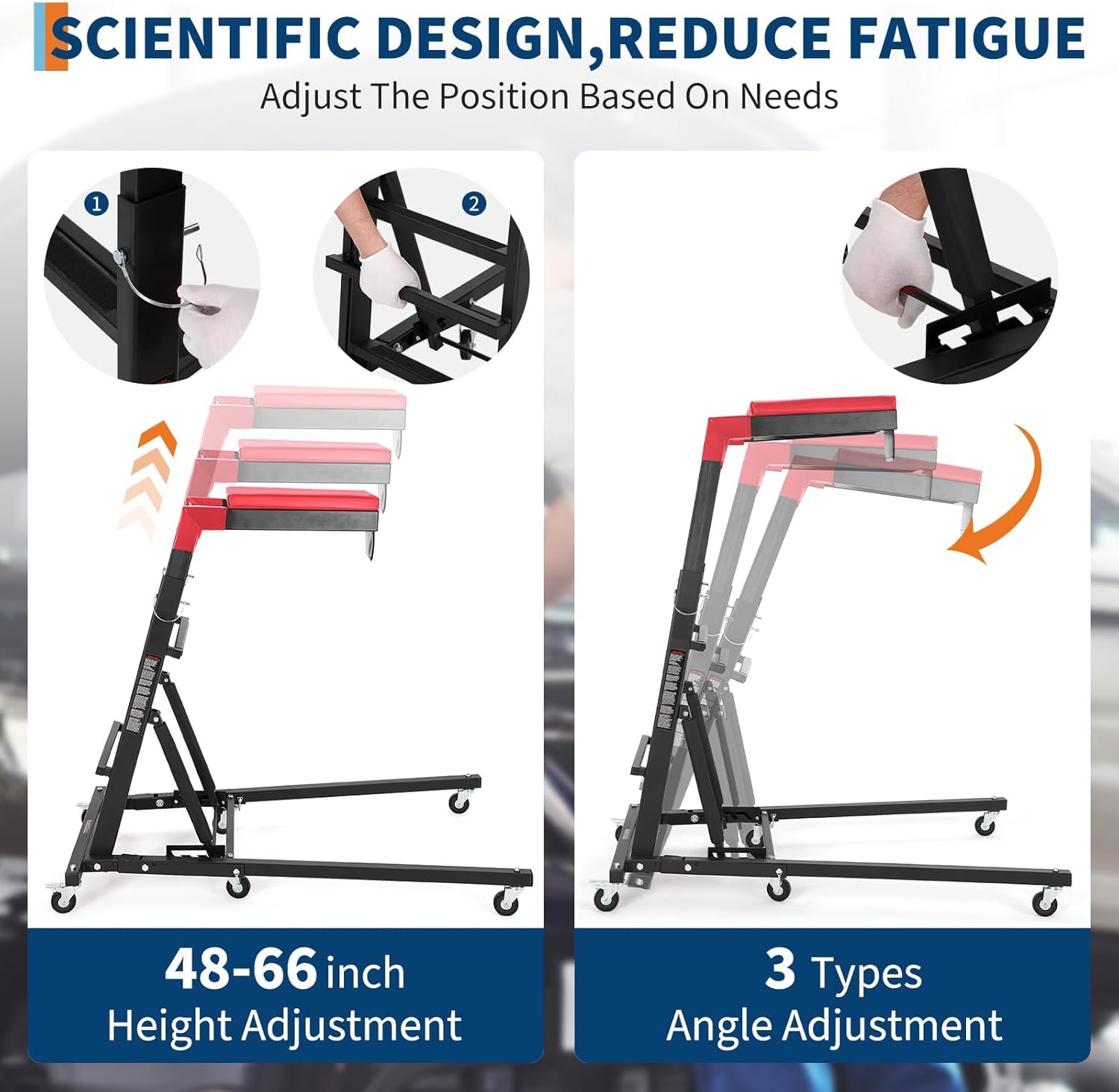 Adjustable Garage Creeper with Lockable Wheels, Tool Pouch & Ergonomic Design