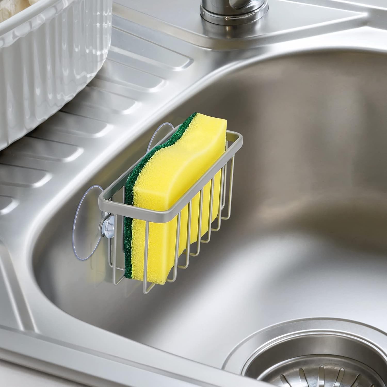 Sponge Holder for Kitchen Sink, Kitchen Sink Caddy -Mat Silver | Dish Soap