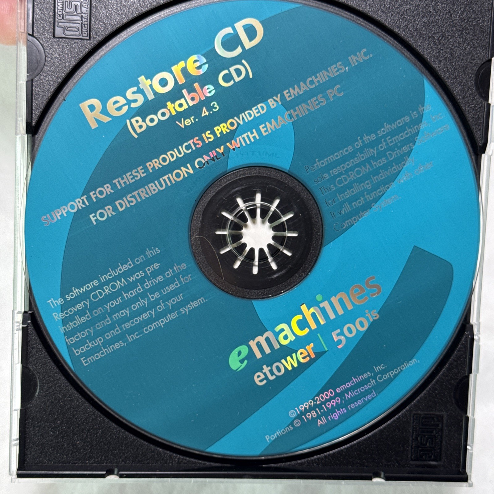 eMACHINES ETOWER 500IS RESTORE CD VER. 3.6 BOOTABLE CD