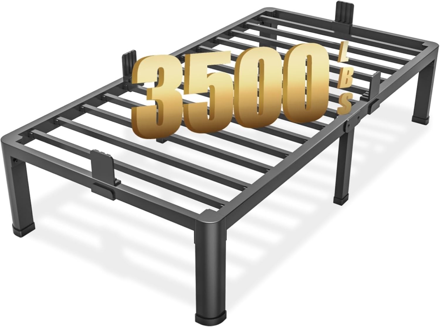 Twin Bed Frames with Round Corner Edge Legs 14 Inch High 3500 lbs Heavy Duty