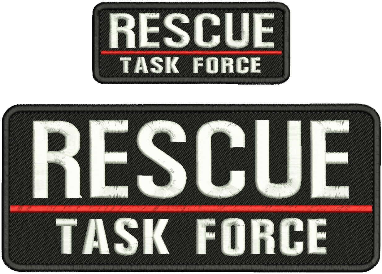 RESCUE TASK FORCE embroidery patch 4x10 and 2x5 hook on back  WHITE ON BLACK
