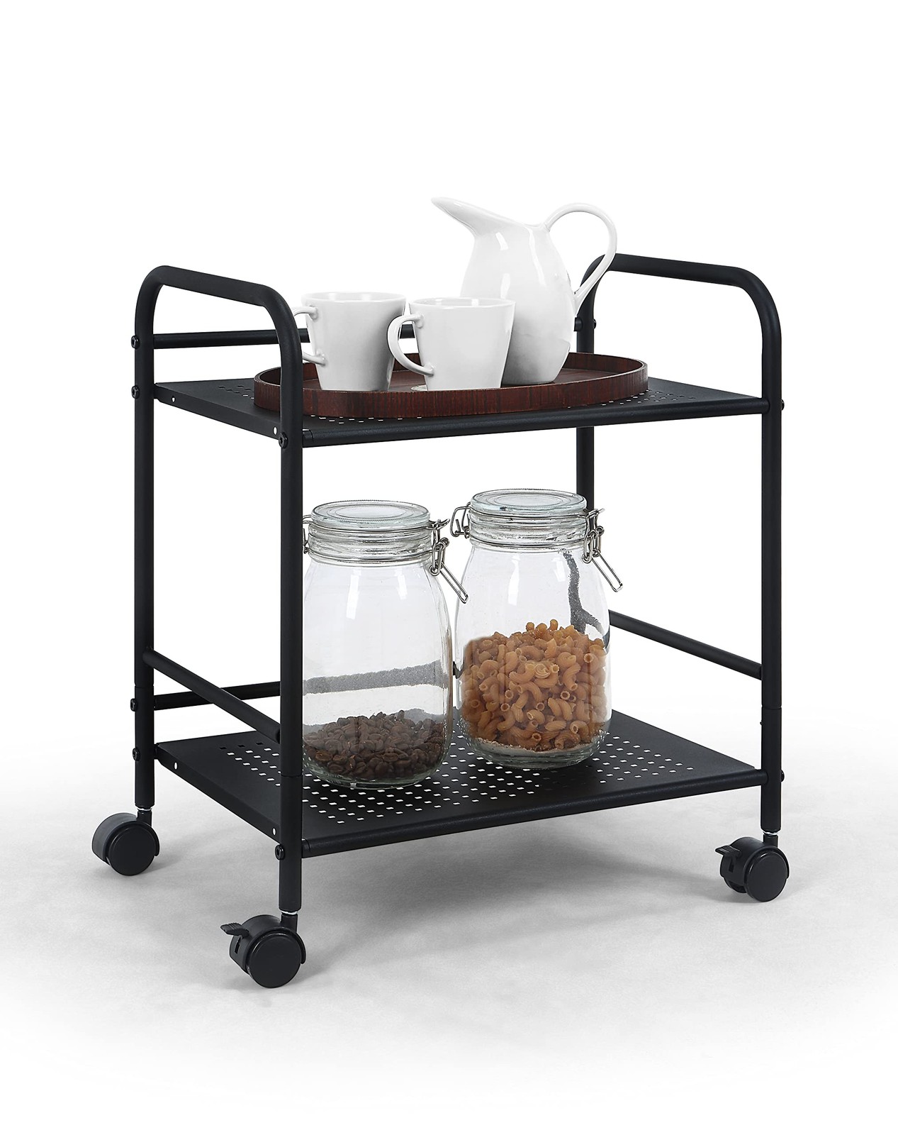 2-Tier Metal Rolling Utility Cart – Mobile Storage Shelf with Caster Wheels –...