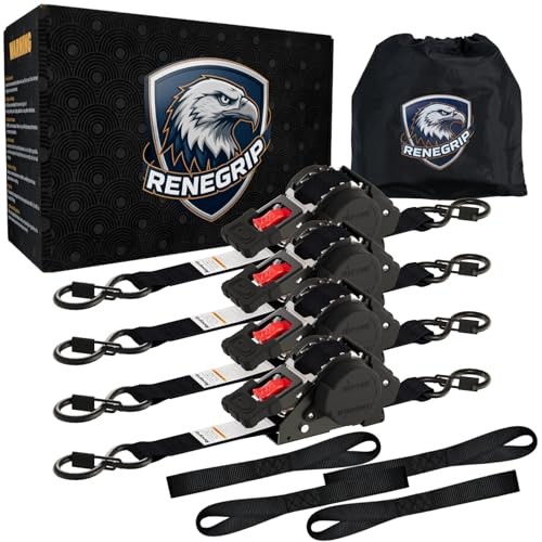 Retractable Ratchet Straps Heavy Duty Tie Down 1''*12ft Breaking 4Pack Black