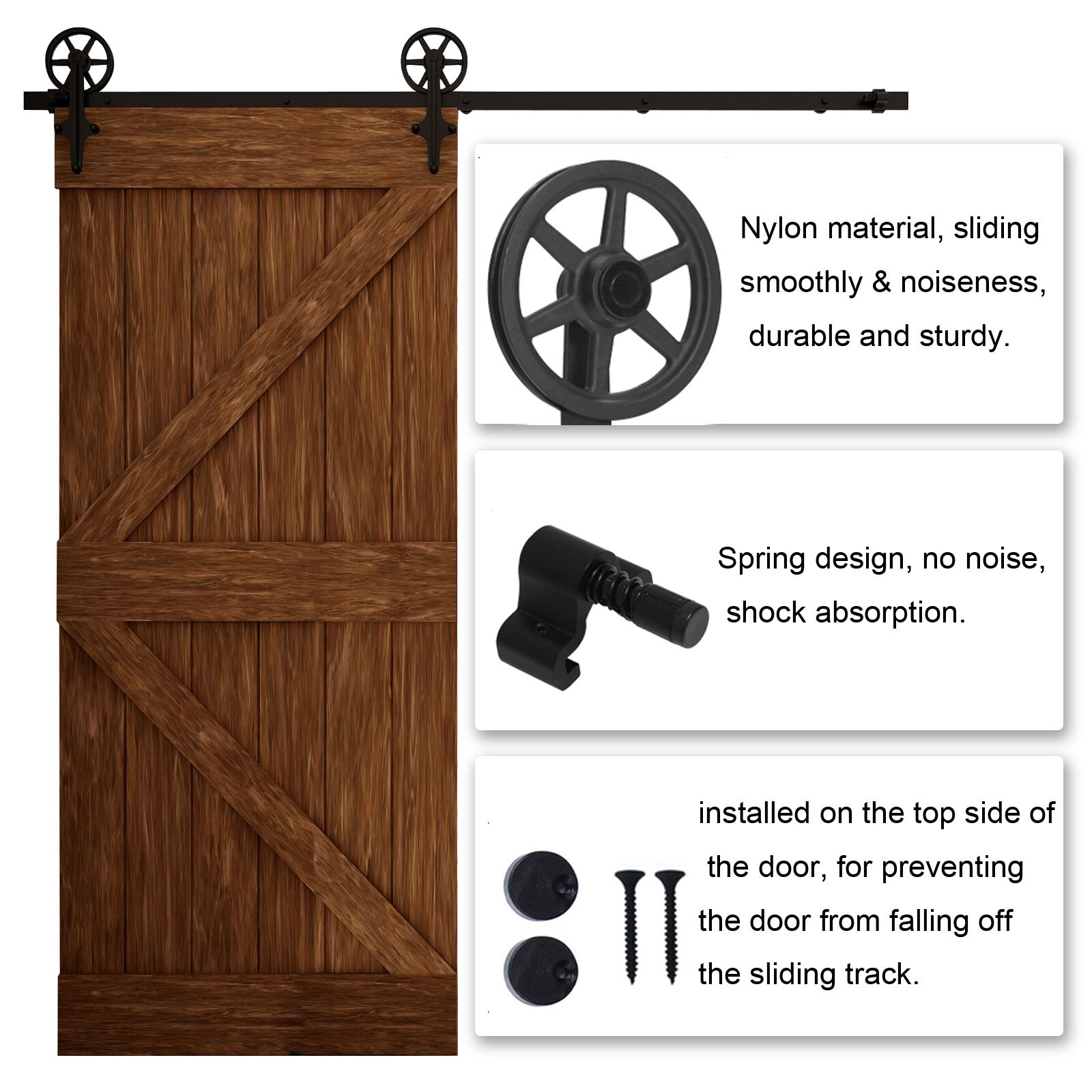 4-20FT Sliding Barn Door Hardware Basic Black Roller Kit Single Double Door