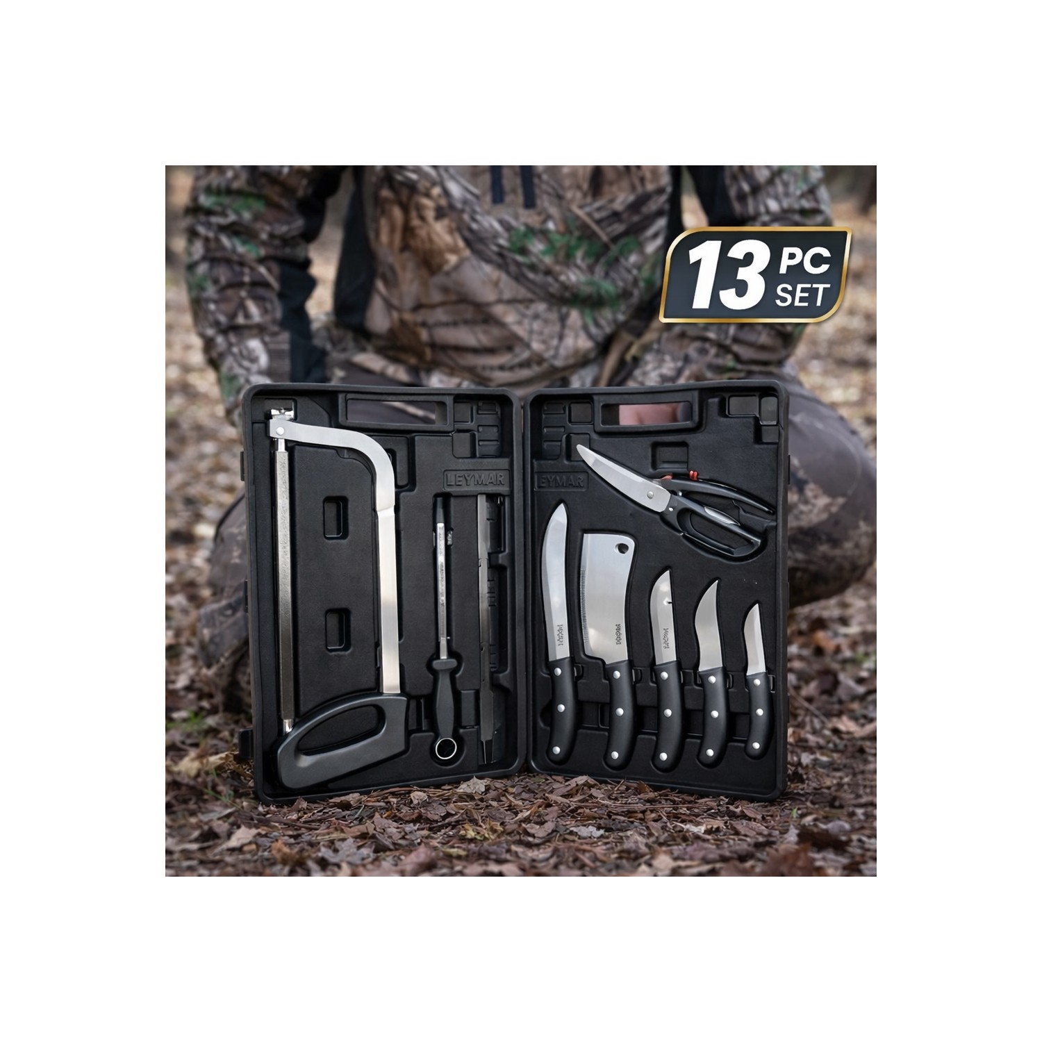 13pc Game Processing Knife Set Field Dressing Kit Deer Hunting Butcher Set