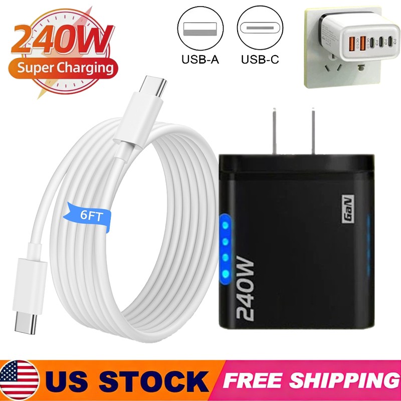 240W Super Fast Charging USB Type C Wall Charger For iPhone Samsung Google Motor