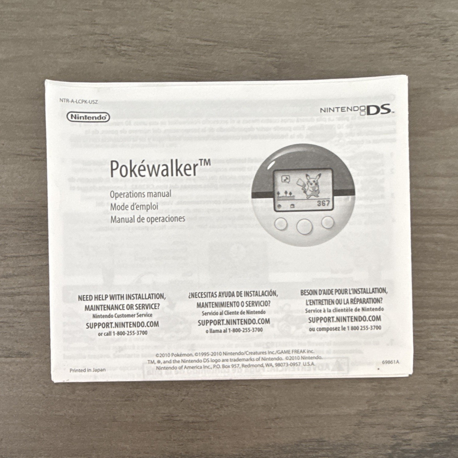Nintendo DS Pokéwalker Original Operations Manual English French Spanish