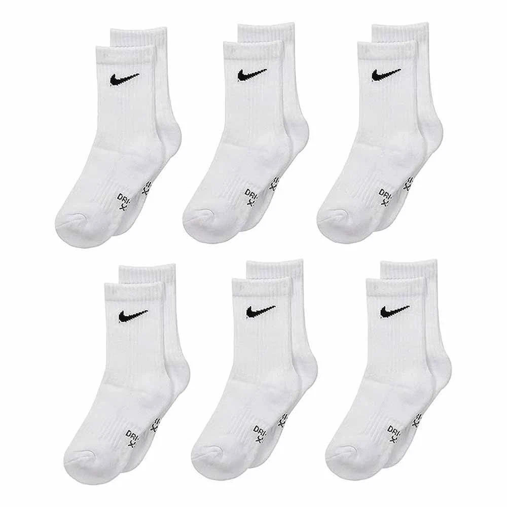 Nike Kids Dri-FIT Crew Socks 6-Pairs White XSS Youth (7C-10C) RN0019-100 NEW