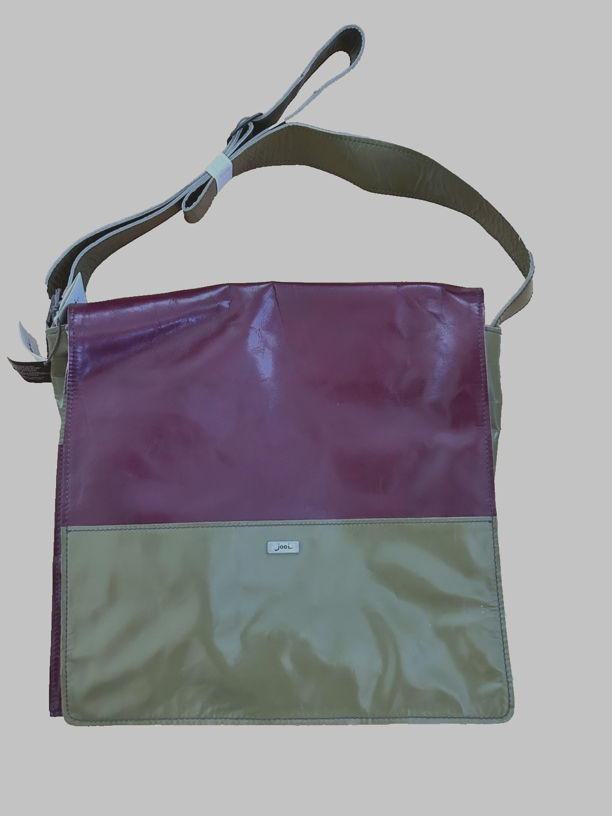 JOOI DESIGN NWD Leather Laptop Computer Book Bag Color Block Green Purple