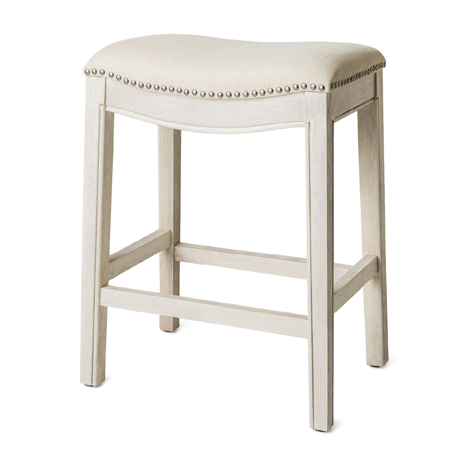 Maven Lane Adrien Backless Saddle Kitchen Counter Stool, White Oak