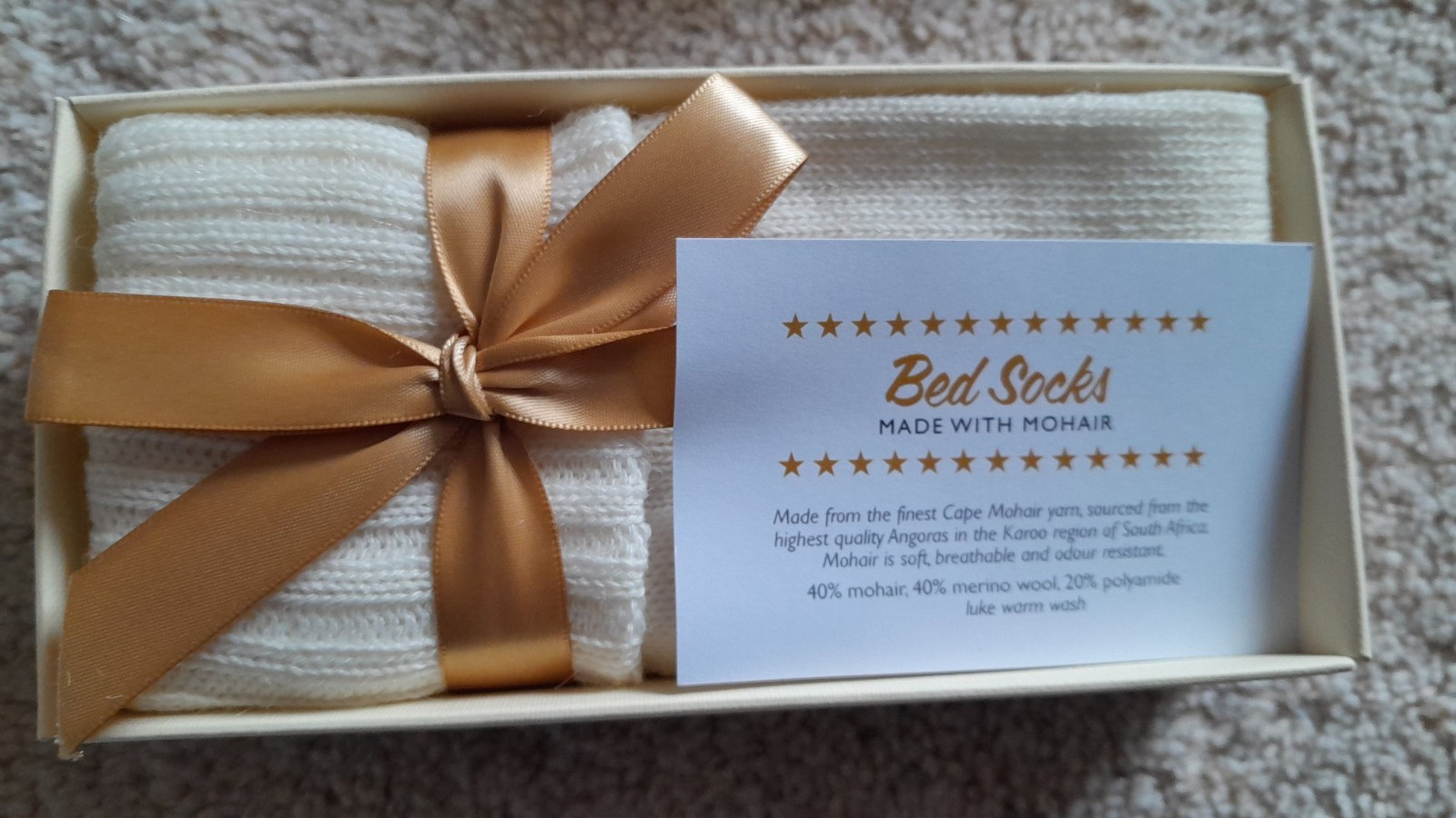 New Bed Socks made with Mohair, Cream in Presentation Box