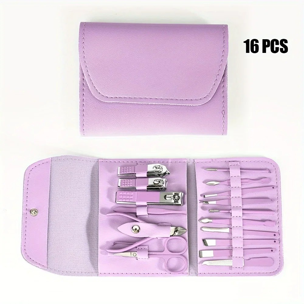 16pcs Professional Manicure Pedicure Set Nail Clippers Kit with Travel Case