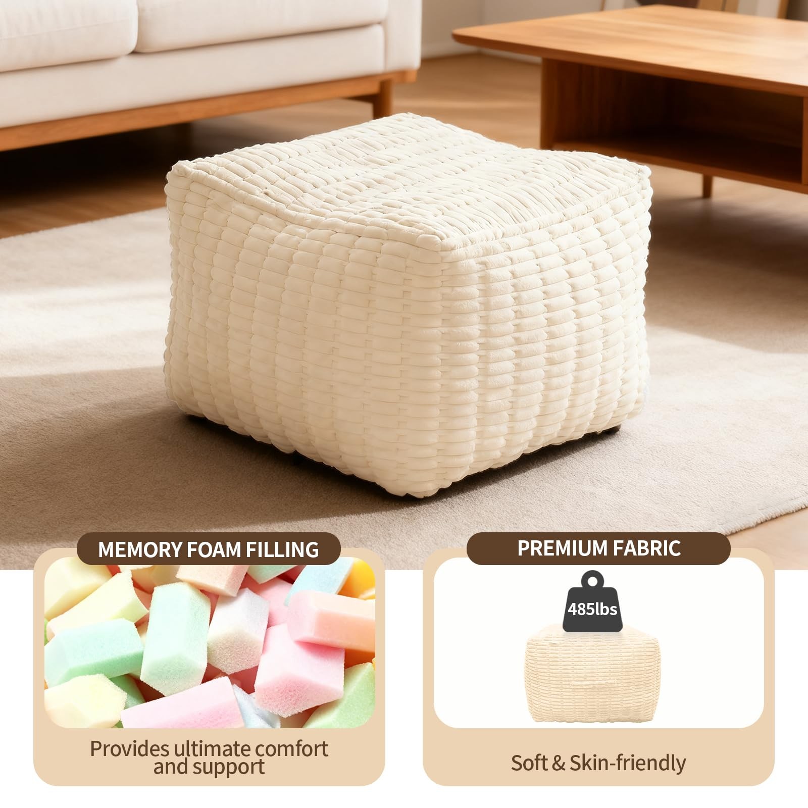 Pouf Ottoman, Soft Corduroy Pouf, Poofy Ottoman Foot Rest，Poufs for Adults, P...