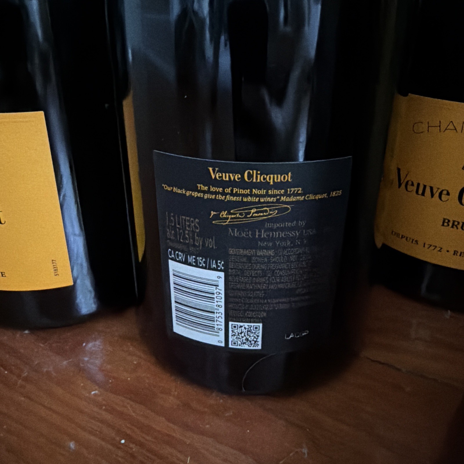 One Veuve Clicquot empty bottle, 1.5 L
