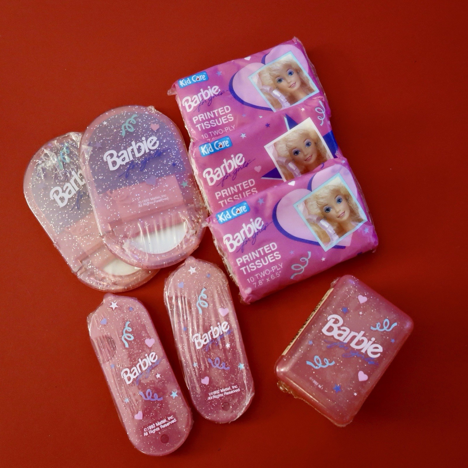 Vintage 90s Barbie Kid Care Lot- Mini Kids Toiletries Mirror Combs Bar Soap