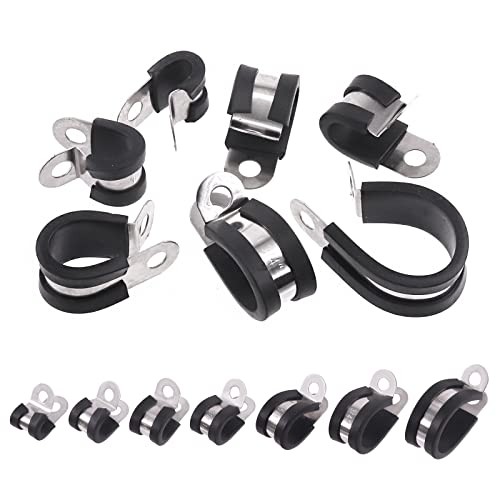 Swpeet 26Pcs Heavy Duty Inch Rubber Cushioned 304 Stainless Steel Hose 3/8 Inch