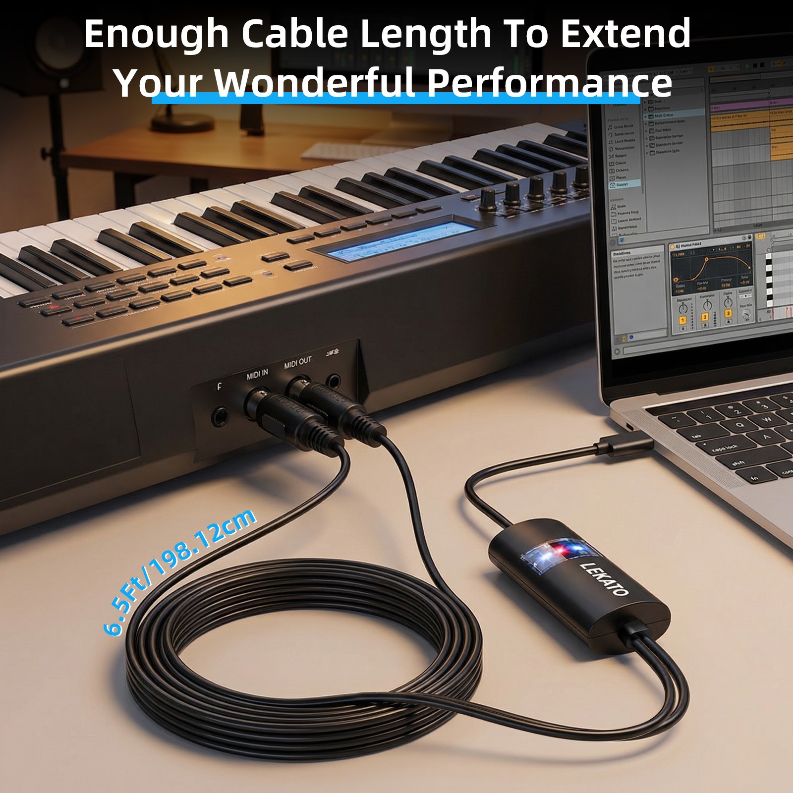 LEKATO Low Latency MIDI to USB C Interface 16 Channels Type C Cable 1 In 1 Out