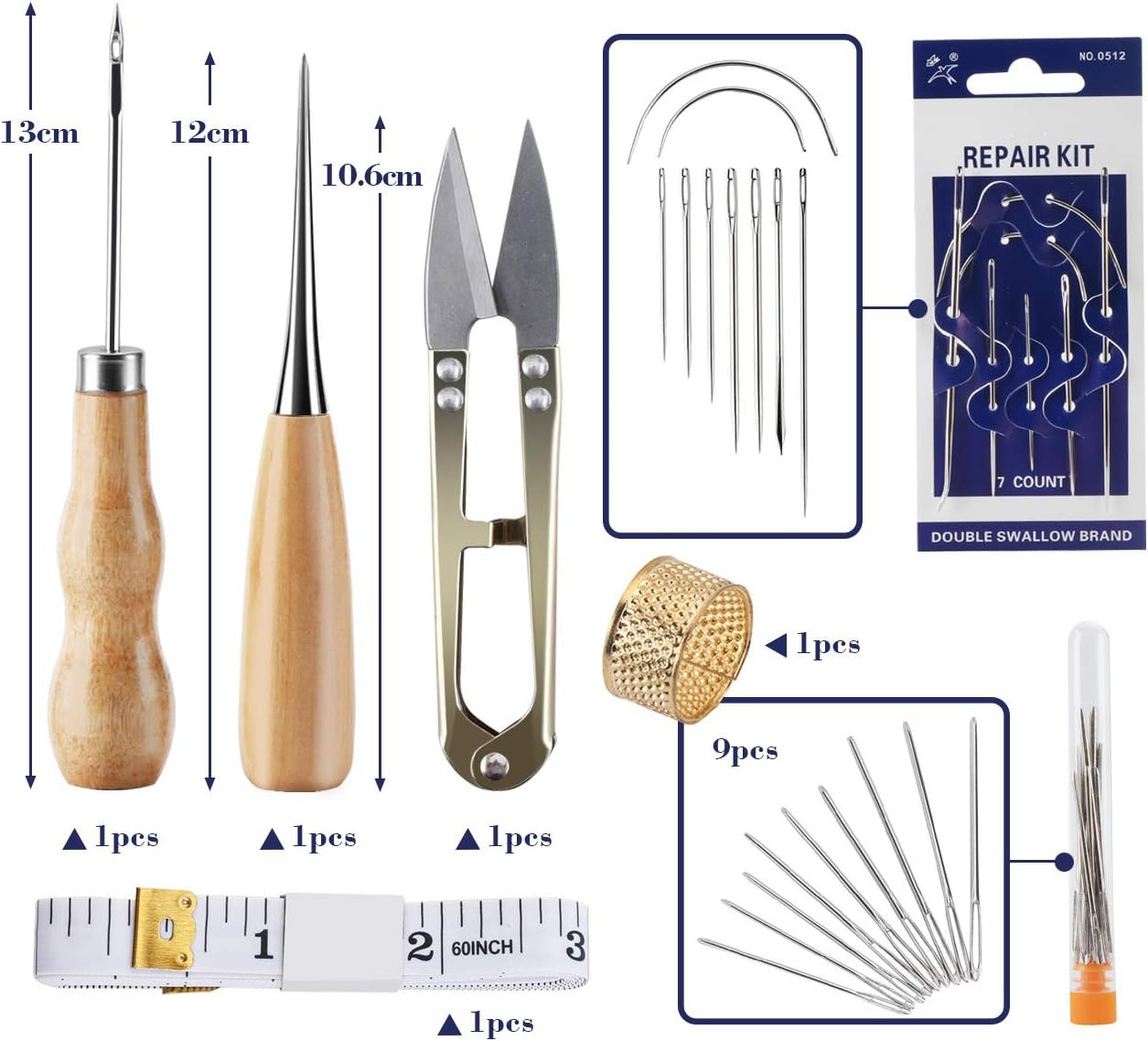Ilauke Leather Sewing Kit 31Pcs Waxed Thread Leather Stitching Kit with Sewing A