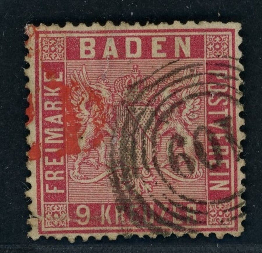 Baden Michel number 12 stamped tested with red PD stamp
