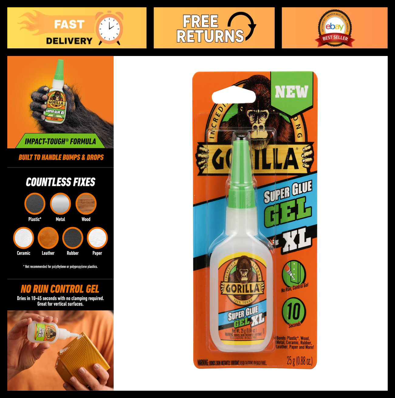 Super Glue Gel XL 25g - Fast-Setting, No-Drip Control for Precise Repairs, Clear