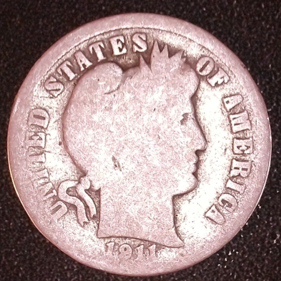 1911  BARBER SILVER DIME 10C