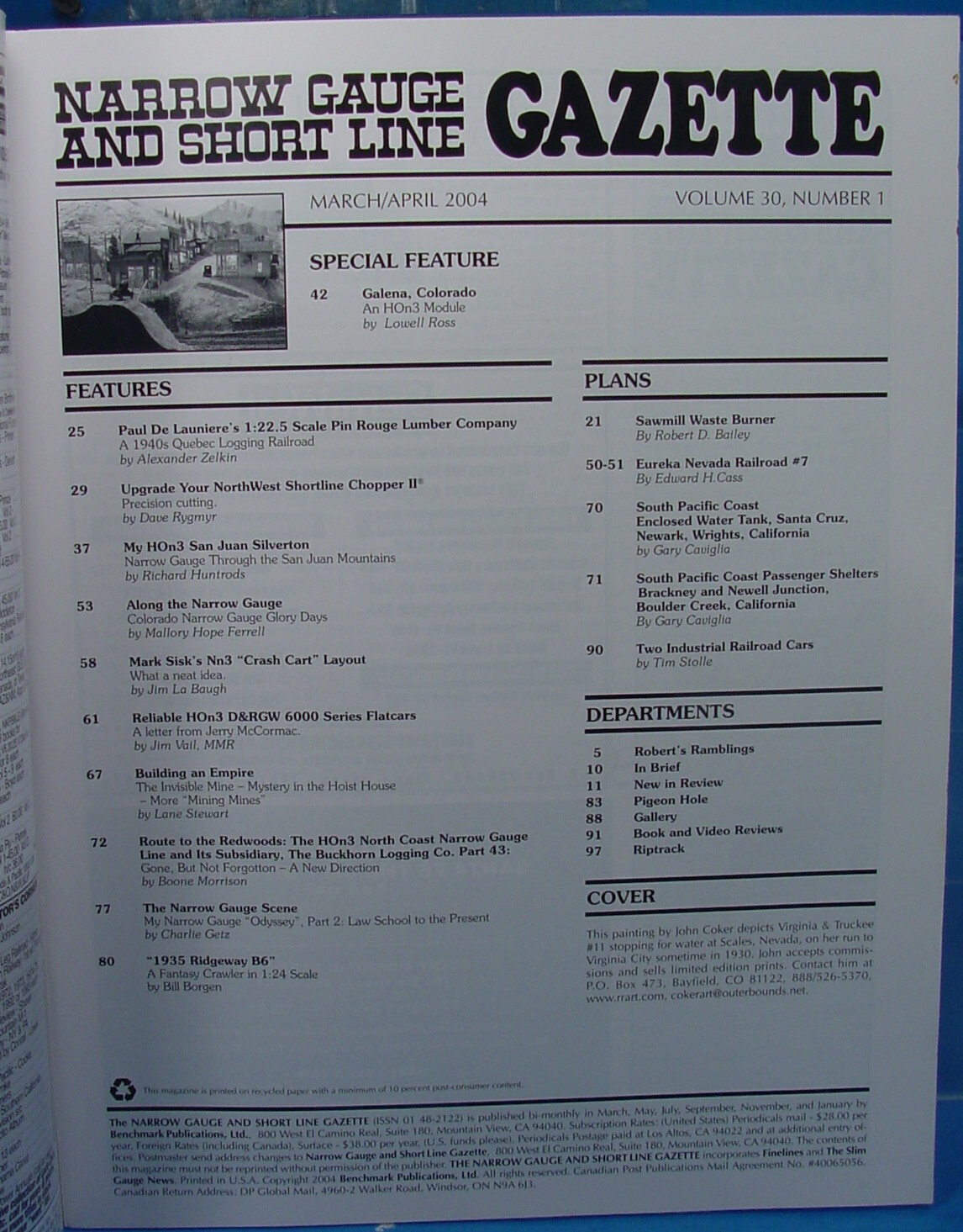 On3,On30,SN3,HOn3 NARROW GAUGE AND SHORT LINE GAZETTE MAGAZINE MAR/APR 2004