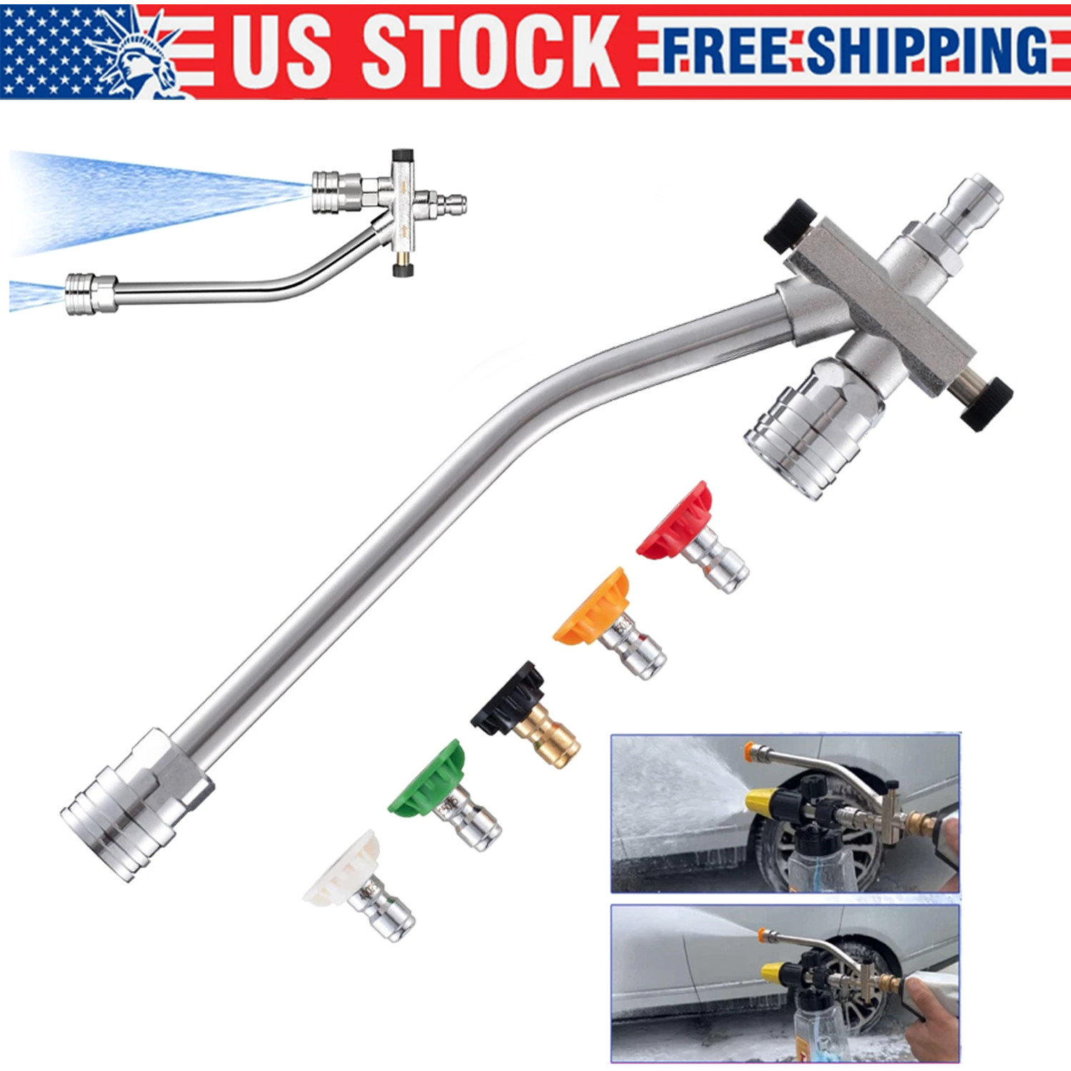 Foam Cannon Dual Connector Accessory Dual-Purpose Switch Spray Gun w/5 Nozzles