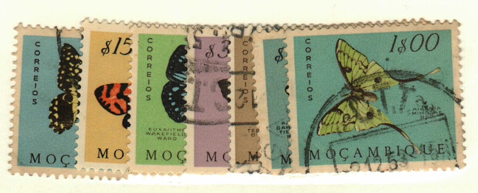 Mozambique #364-9, 371 used butterflies
